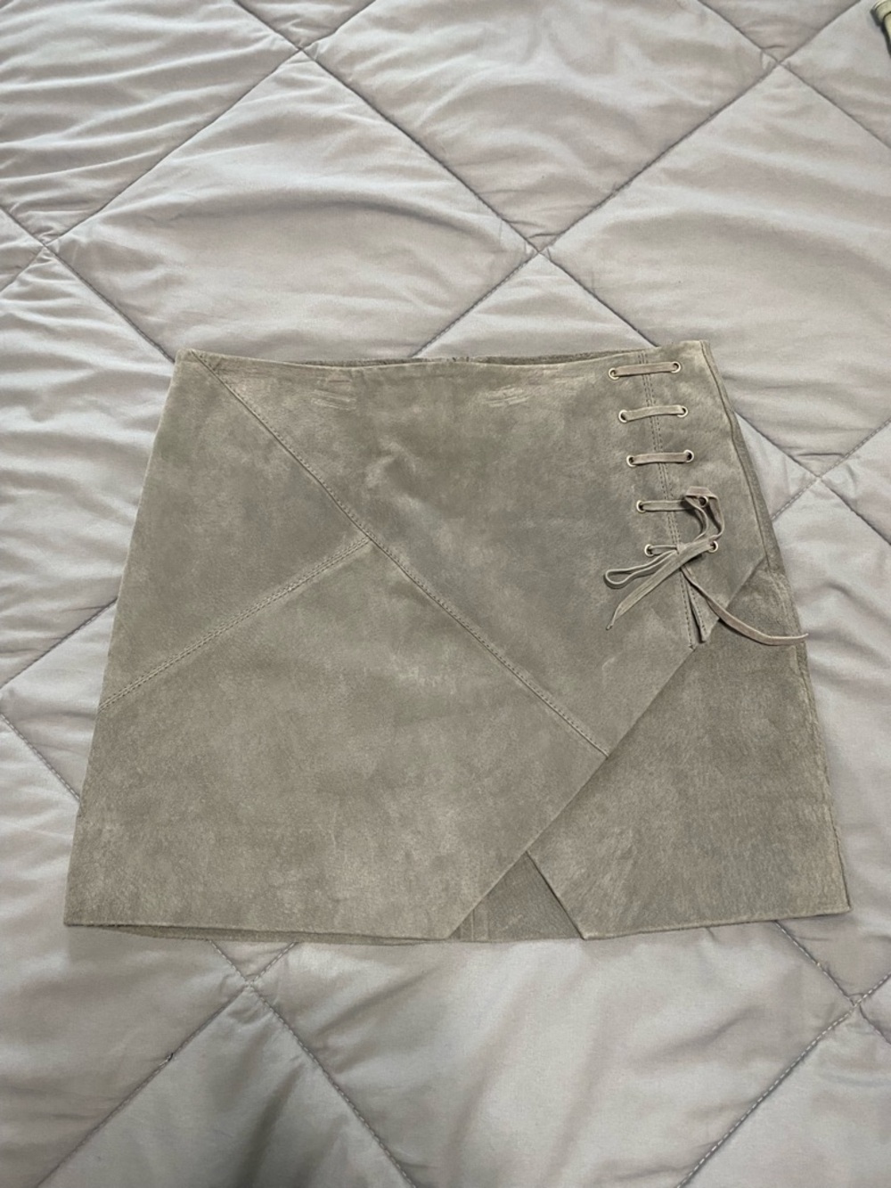 DKNYC Taupe Suede-Look Lace-Up Mini Skirt